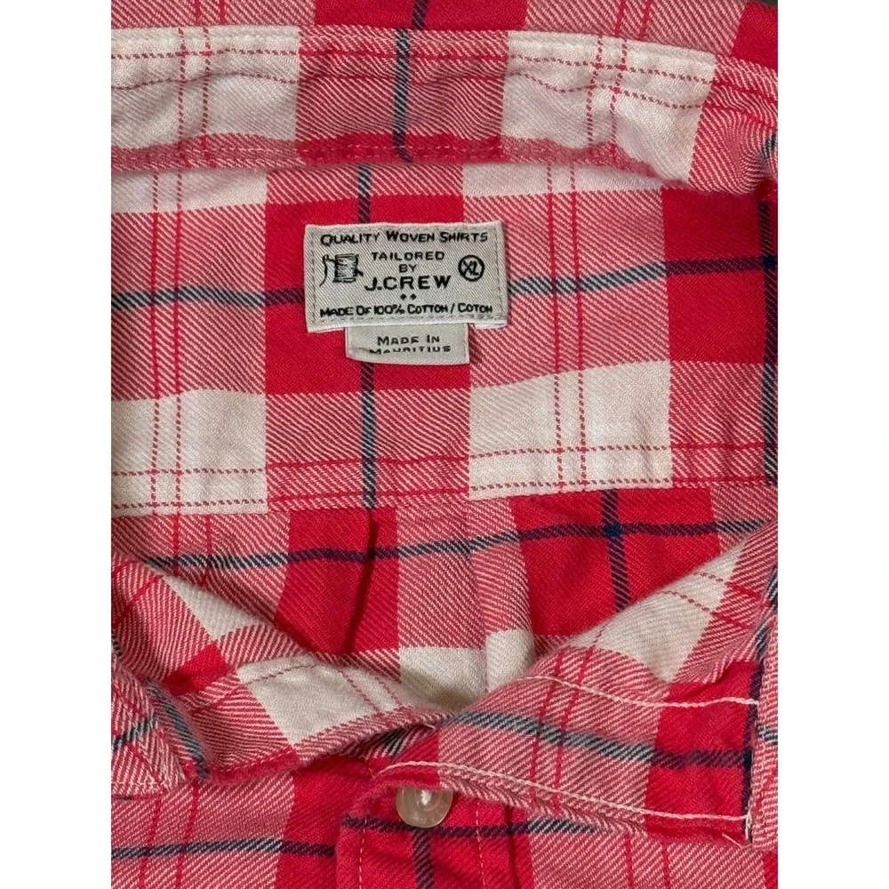 J.Crew Mens XL Red White Plaid Flannel Cotton Button Down Shirt Style 02454 FA14